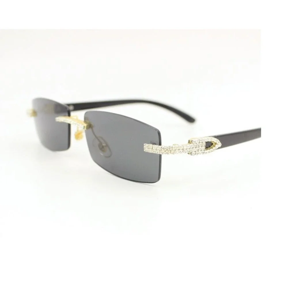 Rimless Dark Black Lens Sunglasses Rhinestone Accents Rectangular Frame Men's‎